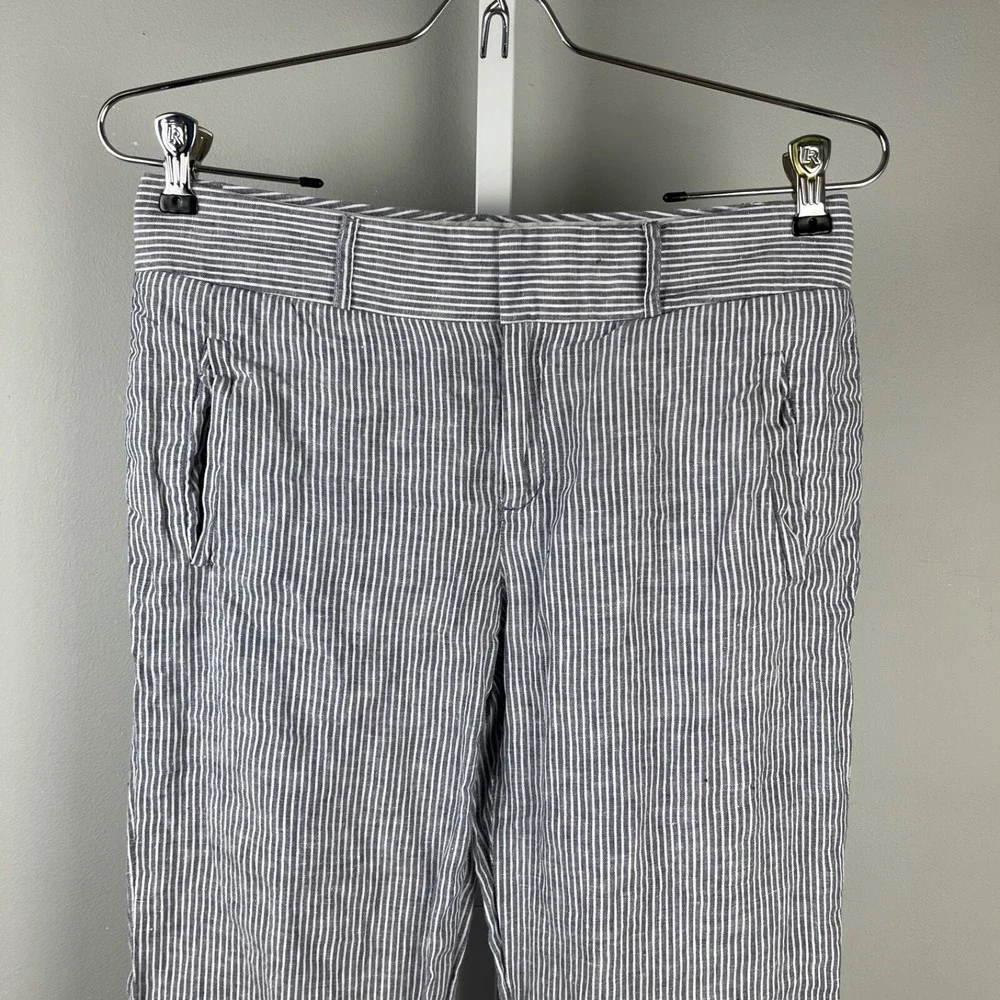 Banana Republic Trouser No. 718 Martin Fit Pants Womens Size 4 Blue White‎ Linen